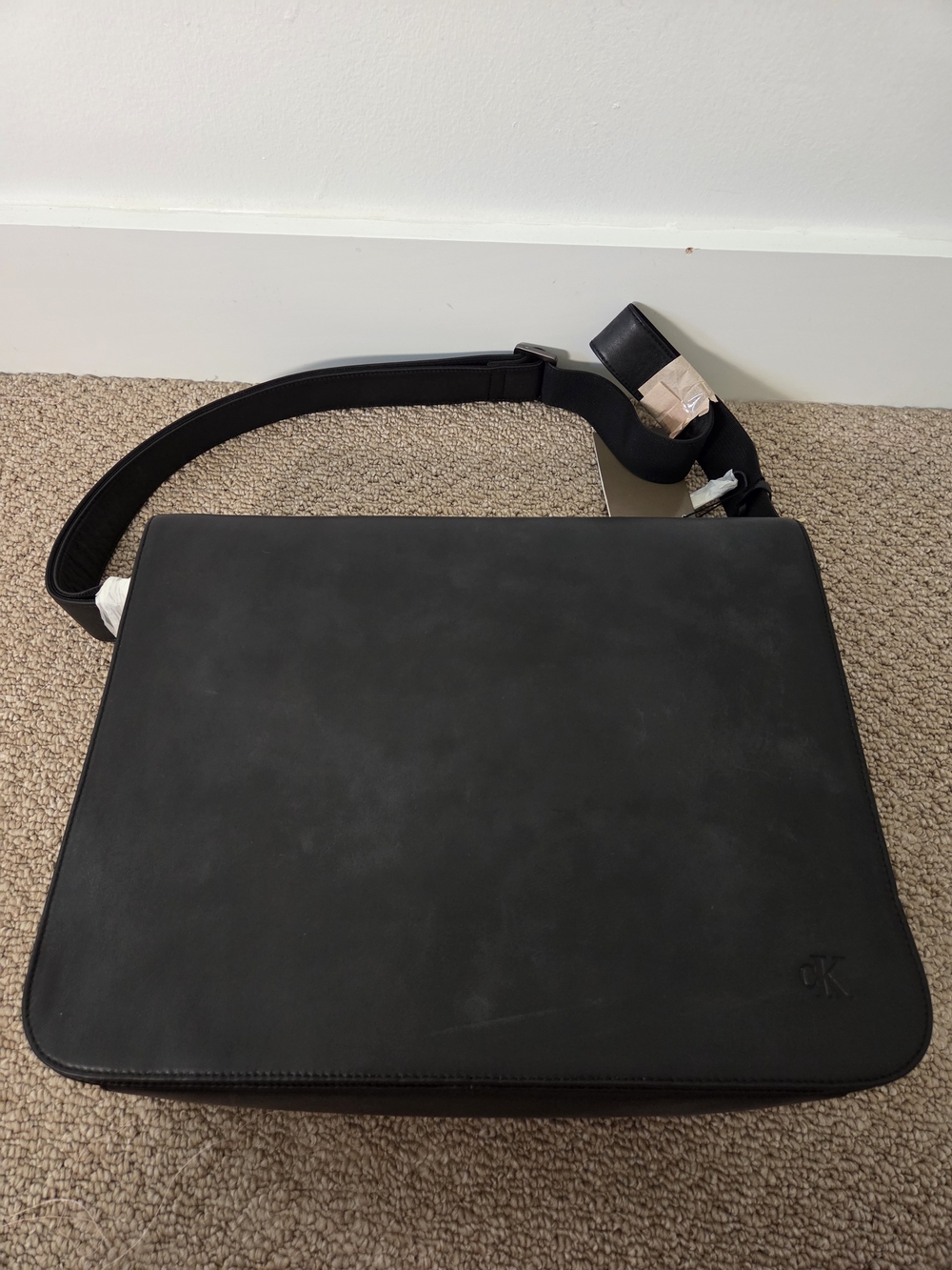 VINTAGE Calvin Klein Black Leather Messenger Bag for Men